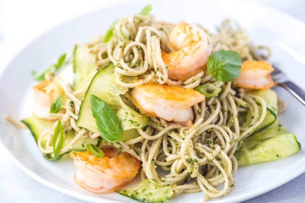 Pesto Soba Noodles with Shrimp Ridiculously Good Shrimp Pesto Soba Noodles Recipe